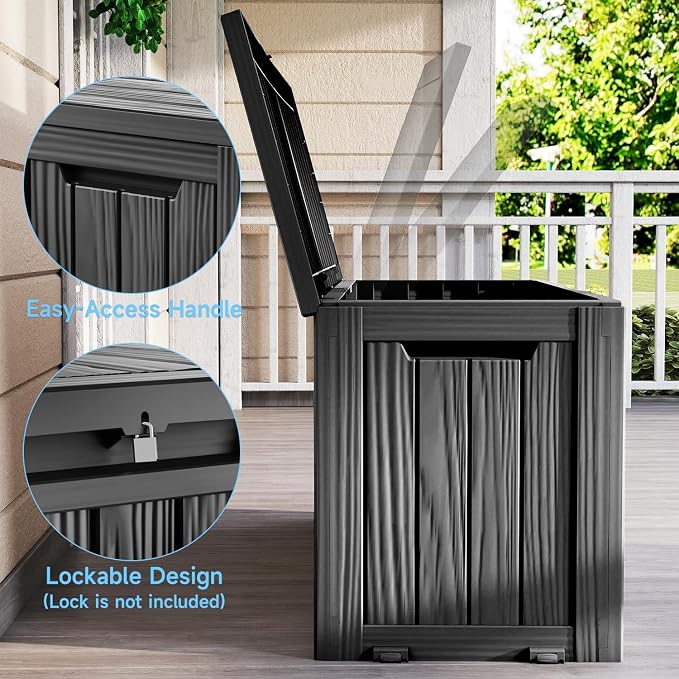 90 Gallon Outdoor Storage Box, Large Deck Box Waterproof Resin Storage Bin with Lid for Patio Cushions, Gardening Tools, UV Resistan (Black, 90 Gallon)