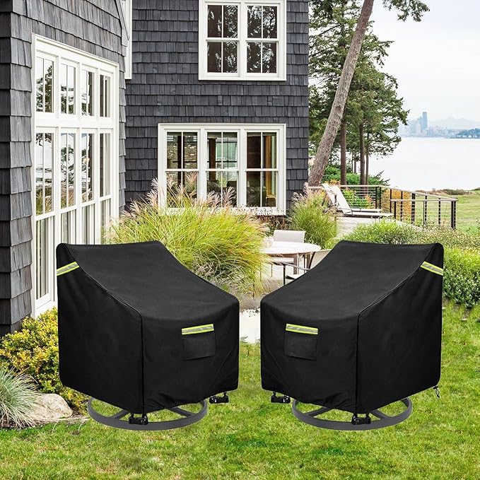 Outdoor Swivel Chair Cover 4 Pack,(29W x 31D x 38.5H inches )100% Waterproof Heavy Duty Outdoor Rocking Chair Covers， Patio Chair Covers Waterproof Patio Furniture Covers ( Black)
