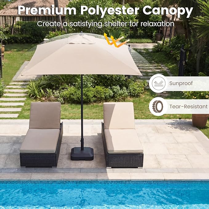 HAPPYGRILL 7 ft Square Patio Umbrella, Outdoor Table Umbrella with Push Button Opening & Top Ventilation, Outdoor Market Shade Parasol with 4 Metal Ribs for Porch, Garden, Apartment, Deck