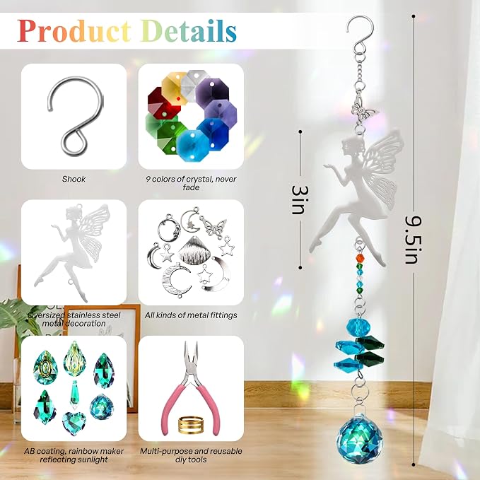 Sun Catcher Kit for Adults 440Pcs DIY Suncatcher Prism Crystal Hanging Deco | 10Sets DIY Suncatcher Kit, Arts and craft for adults, Prism Crystal, Window Hanging Decor Home, Gift for Mother Wife Daughter