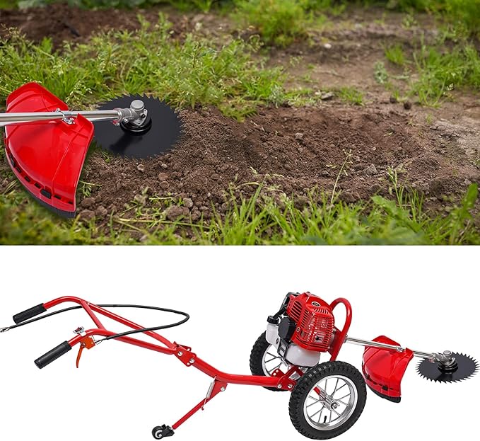 49CC 2-Stroke 1500W Gas-Powered Lawn Mower, 2-in-1 Handheld String Trimmer & Hand Push Weeder with Soil Loosening Function, Lightweight Garden Tool for Home Yard Mowing and Tilling