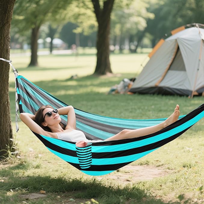 Blue-Black Line 330lb Capacity Hammocks with Portabl Carry Bag Fabric Hammock for Outside Patio Garden amacas para patios con Base de adultos
