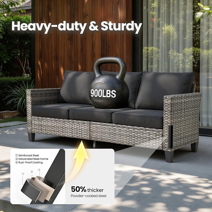 6 Piece Wicker Patio Furniture with Swivel Rocker Chair, Black | High Back Swivel Rocker Chairs, Outdoor Sofa Ottoman, Heavy Duty, All Weather Rattan Modern Conversation Sets, Deck Backyard