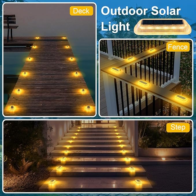 T-SUN Solar Deck Lights Outdoor Waterproof, Deck Lights Solar Powered, Driveway Marker Light for Fence Front Door, Step, Stair, Garden, Sidewalk, Pathway, Dock Porch, Backyard (Warm White, 4 Packs)