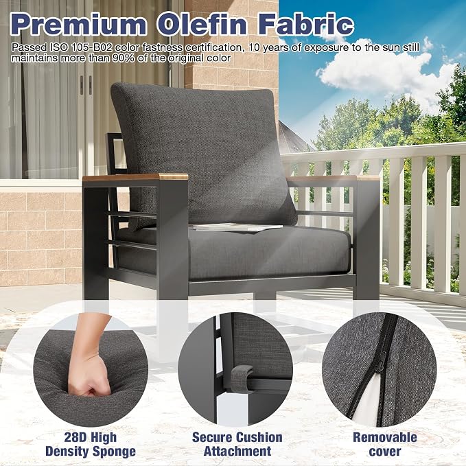 Aoxun Aluminum Patio Furniture Set 7 Seats with Rocking Chair, Oversized Outdoor Sectional with Washable Thick Cushions, Coffee Table, Patio Conversation Sets for Porch, Balcony, Deck,Dark Gray