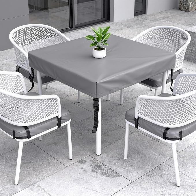 M METERXITY Square Patio Table Cover, 55"L x 55"W x 4"H Rectangular Table Cover for Outdoor Furniture, All-Weather/Waterproof/UV-Resistant, Patio Furniture Protector [Grey]