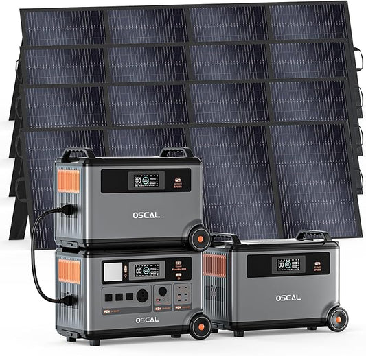 OSCAL 10.8Kwh Solar Generator with 4×400W Solar Panel,120V/240V for PowerMax 6000,6000w AC Output (9000W Surge),10.8KWh Home Backup, Emergency, Outdoor Camping