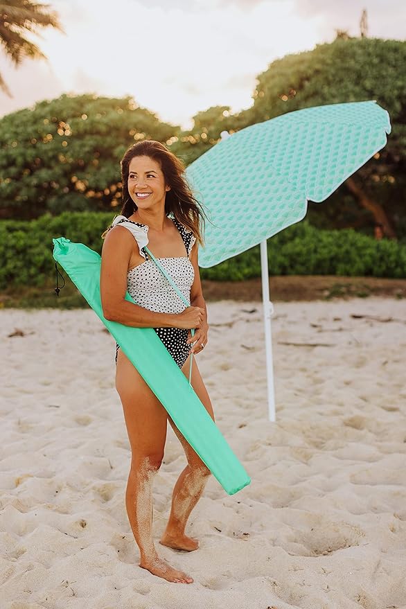PICNIC TIME 5.5 Ft Portable Beach Umbrella, Lightweight UV Protection Sunshade with Tilt Pole & Carry Bag, Outdoor Canopy Umbrella for Beach, Sand, Pool, Patio, Camping, Travel, or Backyard Shade, (Mermaid Teal)