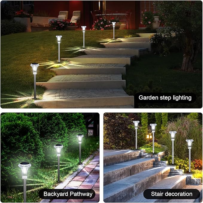 Solar Lights Outdoor Waterproof, Stainless Steel LED Solar Garden Lights for Patio, Lawn, Yard and Landscape, Garden Decor Patio Decor (12 Pack)