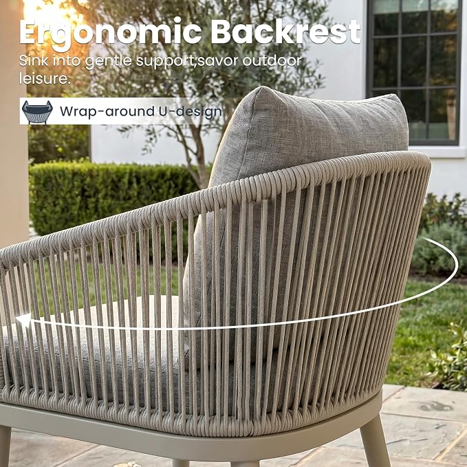 7-Piece Patio Dining Table Sets, Woven Wicker Dining Set with Rectangular Aluminum Table and Dining Chairs Modern Outdoor Dining Furniture Set for Outdoors and Indoors