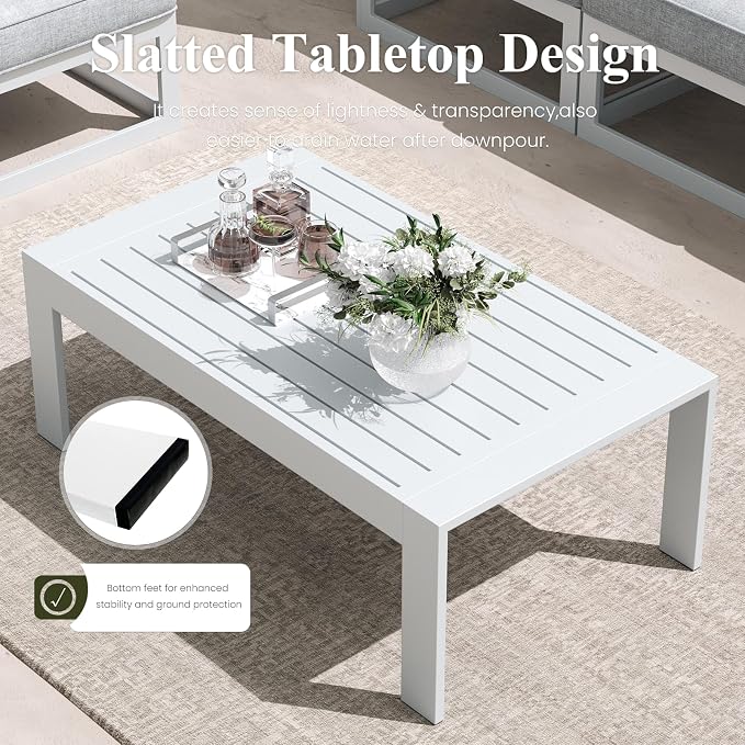 LayinSun 10 Pieces Modern Aluminum Patio Furniture Set with Coffee Table, Outdoor Modular Sectional Conversation Set L-Shaped Sofa for Backyard