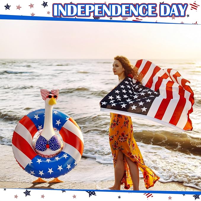Bikini Porch Goose Outfits with Sunglasses and Swimming Tube for 23" Summer Goose Costume Garden Patio Statue Decor (4th of July)