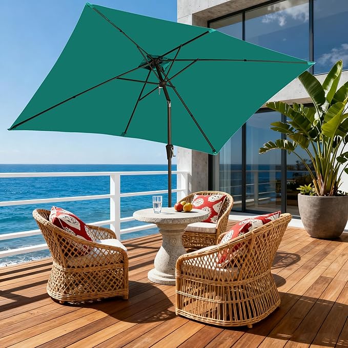 6.5x10FT Rectangular Patio Umbrella with Push Button Tilt & Crank Lift for Garden,UV Protection Outdoor Umbrella for Deck,Pool and Yard,Turquoise