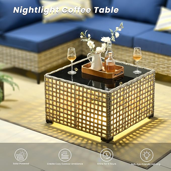 Outdoor Patio Furniture Sets,7 PCS Patio Conversation Set Outside Rattan Sectional Sofa with Coffee Table Fit Backyard Porch Garden Poolside Balcony
