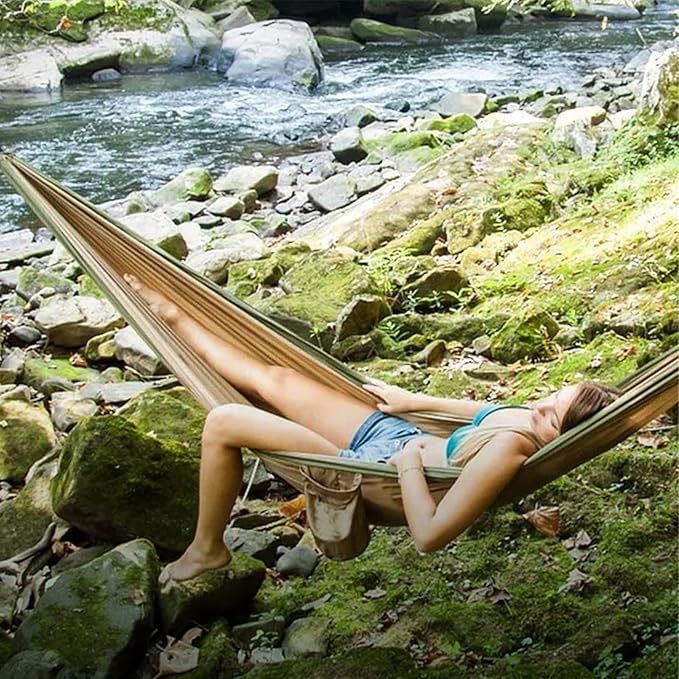 NOBRIM Camping Hammock Anti-Tear Durable Hammock Double Portable Safety Parachute Hammock with 2 Tree Straps for Adventure Travel Kit
