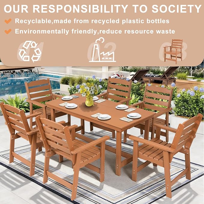 FUNBERRY Outdoor Dining Chairs Set of 2, HDPE Patio Chairs for Outside | Wood-Grain, HDPE All Weather, No Rot or Rust or Crack, UV Fade Shield, 330LBS Weight Capacity, Easy-Clean for Outside