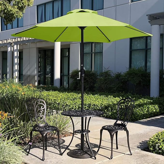 7.5 Feet Outdoor Umbrella with Crank Weather Resistant Umbrella Durable 6 Sturdy Steel Ribs Market Outdoor Table Umbrella Green