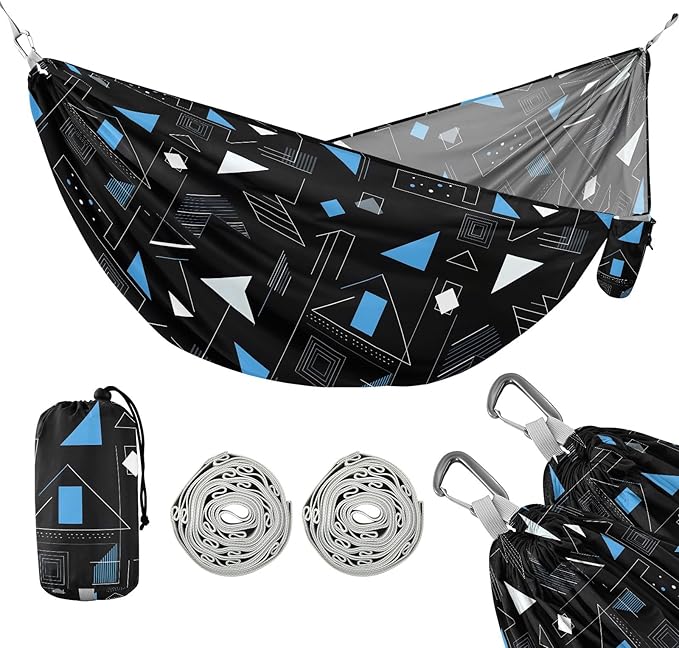 Camping Hammock Outdoor Hammocks for Outside Triangle Lines Black Beach Trees Portable Lightweight with Pockets Tree Straps Indoor