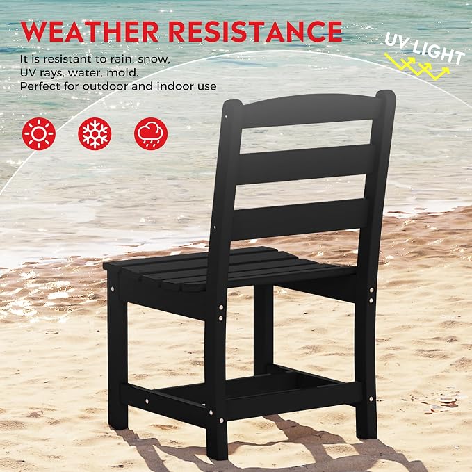 Costaelm Palms 7-Piece HDPE Outdoor Rectangular Patio Dining Table Set with Side Chairs, Black