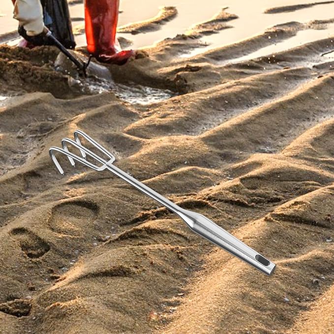 Hand Rake Stainless Steel Heavy Duty Garden Rake Weeding Tool Ergonomic Claw Rake Soil Tiller Portable Planting Rake Suitable for Flower Beds Yard Wor, 3 Tine Long Handle