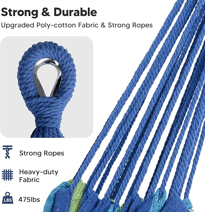 SUNCREAT Hammocks Outdoor Camping Double Hammock with Spreader Bar, Carrying Bag, Blue & Green
