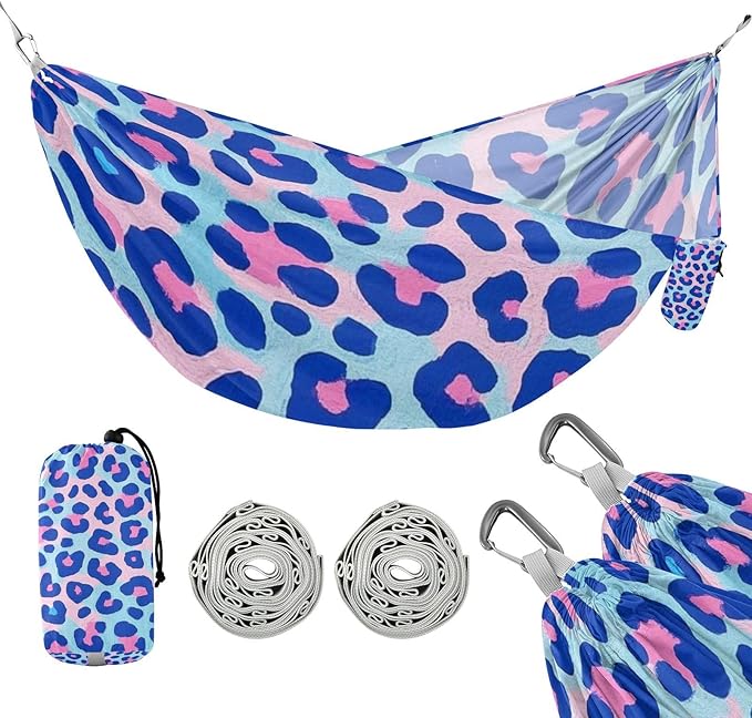 Blue-Pink Leopard Print 330lb Capacity Hammocks Rope Hammock for Outside Patio Garden hamaca con soporte para adultos