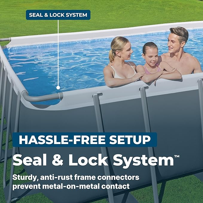 Bestway Power Steel 24’ x 12' x 52” Above Ground Pool, Rectangular Metal Frame Outdoor Swimming Pool Set with Sand Filter Pump, Ladder, and Cover
