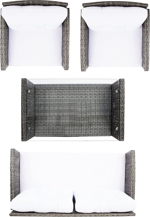 SAFAVIEH Outdoor Collection Vellor Grey Brown/White Cushion 4-Piece Conversation Patio Set PAT7516C