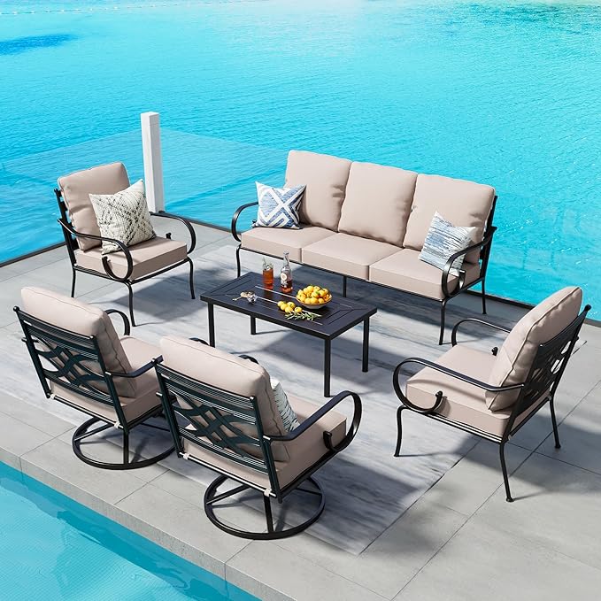 PHI VILLA Extra Large Metal Patio Furniture Sets, All-Weather Steel Frame Heavy Duty Patio Conversation Sets for Backyard, Porch and Garden