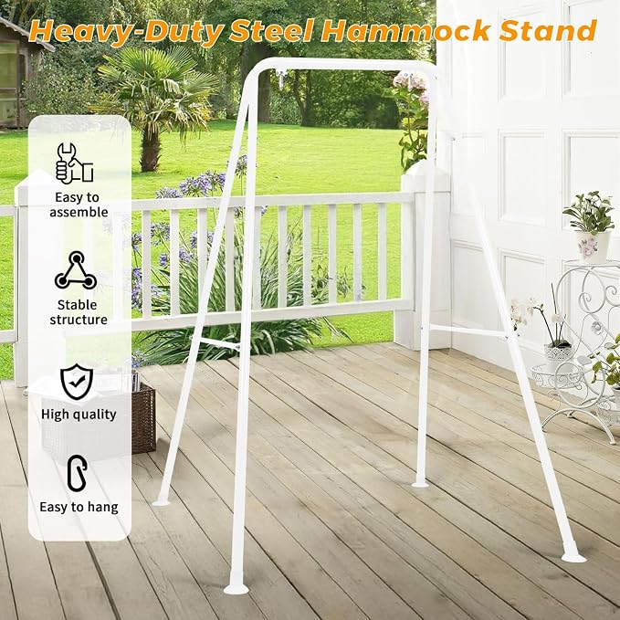 Swing Stand Only, Hammock Chair Stand, Heavy-Duty Metal Stand, Multi-Use Swing Frame for Indoor and Outdoor, Backyard, Max Load 300lbs, Hammock Chair not Included (White)
