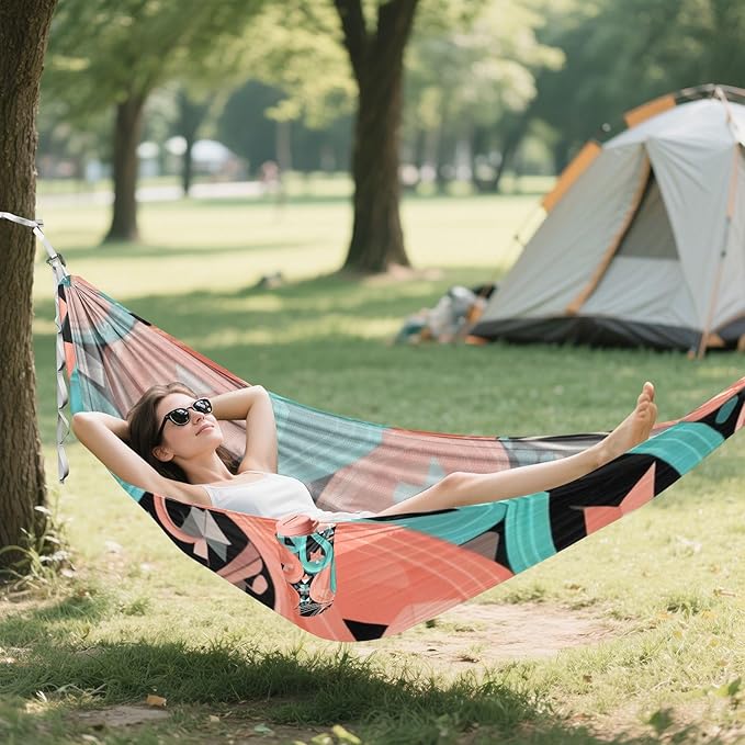 Geometric Paisley Outdoor Hammocks with Tree Straps Fabric Hammock for Camping & Hiking Essential