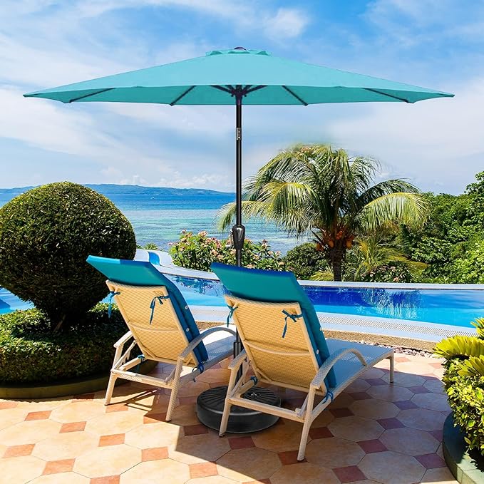 Simple Deluxe 9FT Outdoor Patio Umbrella Table Market Umbrella with Push Button Tilt and Crank, 8 Sturdy Ribs, UV Protection Waterproof for Garden, Lawn, Deck, Backyard, Pool,Turquoise