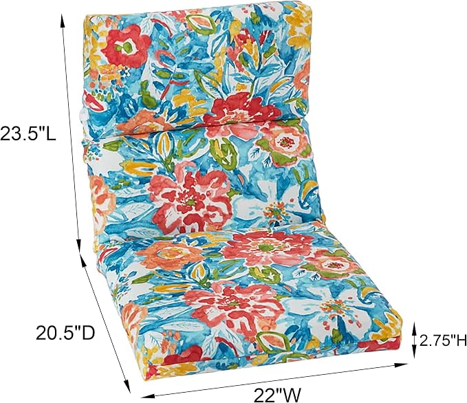 BrylaneHome Bh Performance Universal Chair Cushion - Navy Tropical Leaves