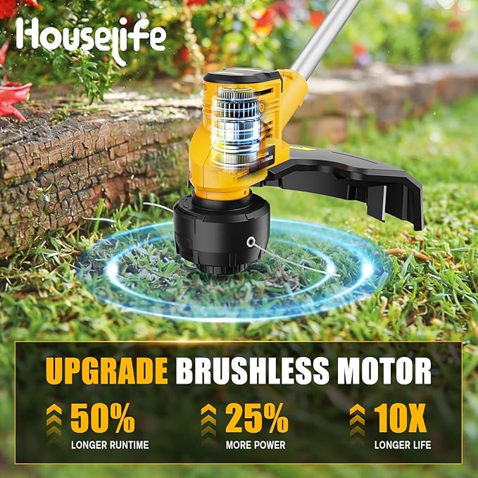 16-Inch Cordless String Trimmer & 600 CFM Leaf Blower Combo Compatible with DEWALT 20V MAX Battery (Tool Only), Brushless Weed Eater Edger with Dual Safety Switch & 3-Speed Turbo Lightweight Blower