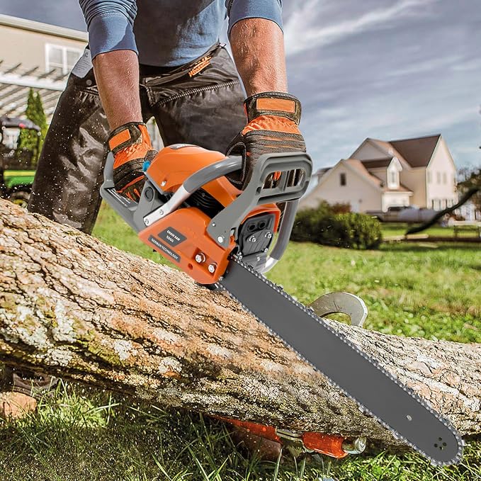 58CC Gas Chainsaw 20 Inch Handheld Gasoline Power Chain Saw,2-Stroke Single Cylinder Air-Cooled Cordless Petrol Chain Saw for Forest Harvesting,Cutting Wood,Pruning Branch (Orange)