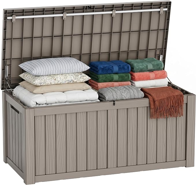 Large Outdoor Storage Box Waterproof, UV Resistant Resin Deck Box for Patio Furniture,Garden Tools,Cushions (Grey, 150 Gallon)