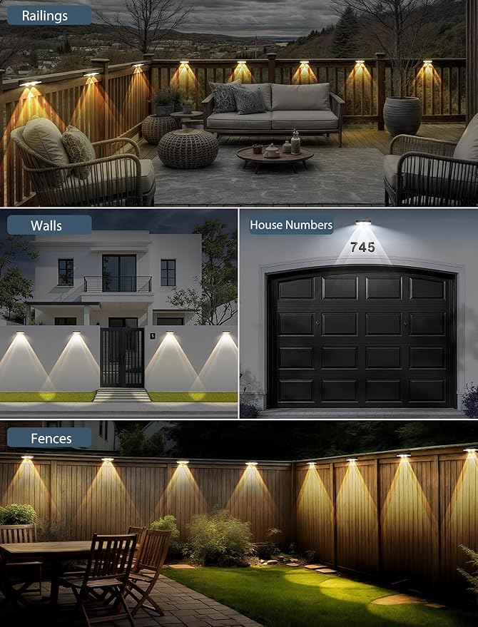 Solar Fence Lights Outdoor-3000/4000/6000K 3 Mode,IP65 Waterproof Solar Powered Lights Outdoor for Backyard/Patio/Fence/Wall/Deck/Step/Porch/Railings/Pool (16pack)