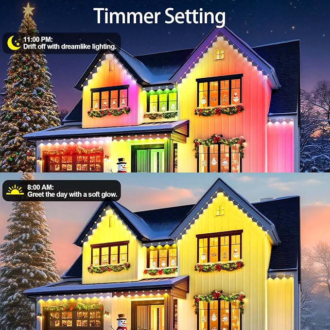 Smart Permanent Outdoor Lights for House, 200ft with 96 RGB+IC Outdoor Permanent Lights, P67 Waterproof with DIY Scene for Halloween Christmas Decor, Remote Control, Work with Alexa, Google Assistant