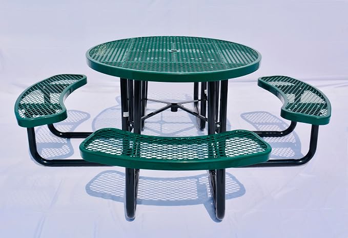 Heavy Duty 46 inch Expanded Metal Round Picnic Table (Green)