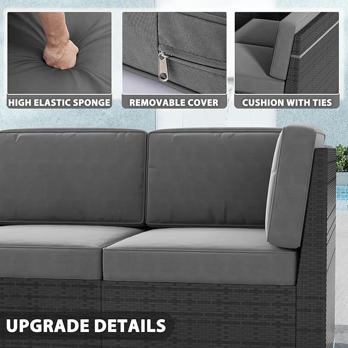 13 Pieces Patio Furniture Set with 44" Propane Gas Fire Pit Table, Outdoor Sectional Wicker Conversation Sofa Sets with Coffee Table
