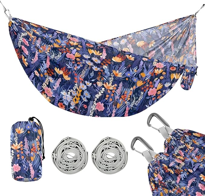 Camping Hammock Outdoor Hammocks for Outside Floral Garden Beach Trees Portable Lightweight with Pockets Tree Straps Indoor