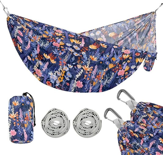 Camping Hammock Outdoor Hammocks for Outside Floral Garden Beach Trees Portable Lightweight with Pockets Tree Straps Indoor