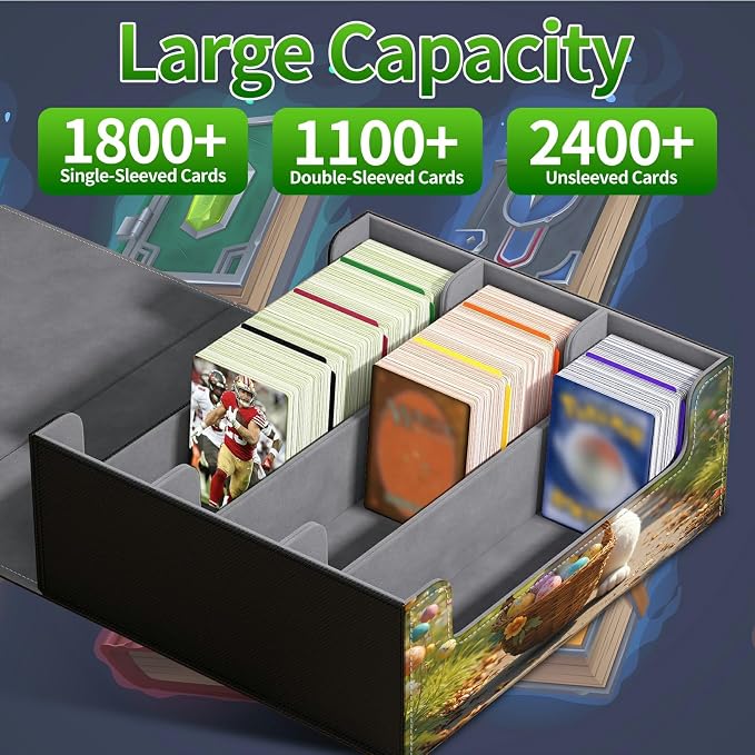 Large Card Deck Box for MTG, Fits 1200+ Sleeved Cards, PU Leather Storage Case with Strong Magnetic Closure, Multiple Colors for TCG CCG Baseball Card Collections, Bunter Osterhase