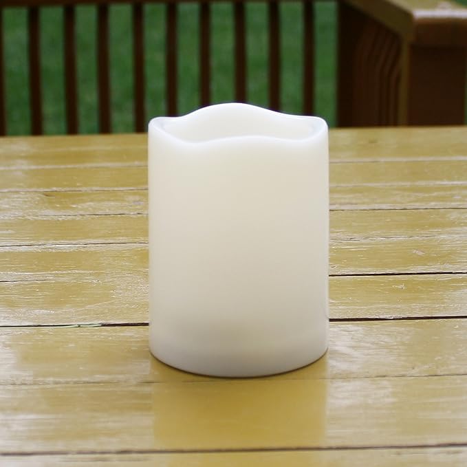 Waterproof Outdoor Flameless Pillar Candle with Timer Battery Operated Electric LED Candle Set for Gift Home Décor Party Wedding Supplies Garden Halloween Christmas Decoration, 1 Pack, 3” x 4”