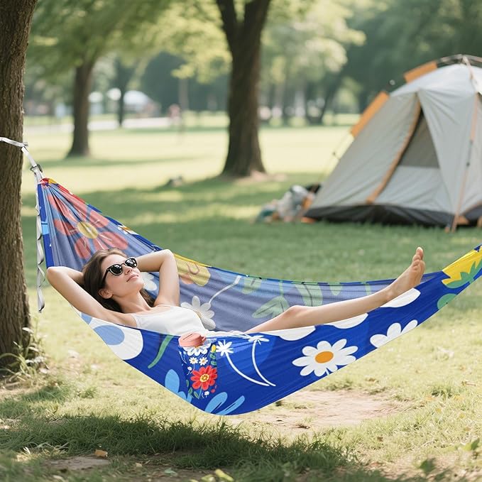 Colorful Florals Blue 330lb Capacity Hammocks with Tree Straps Fabric Hammock for Outside Patio Garden Base para hamacas