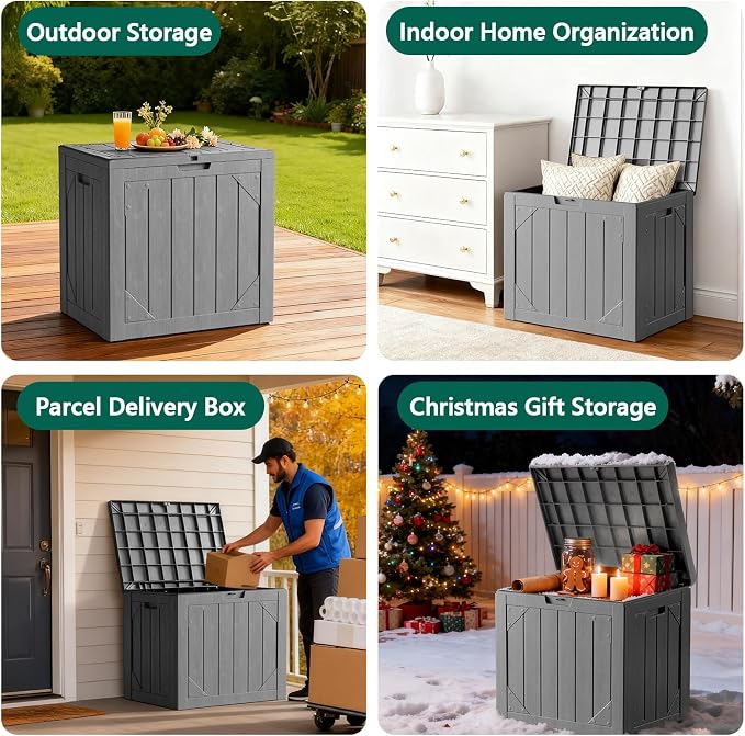 Outdoor Storage Box, 31 Gallon Lockable Waterproof Deck Storage Box, Yard Storage Bin, Suitable for Gardens, Gray