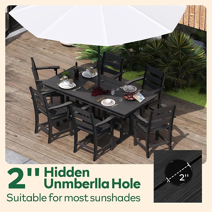 HOPUBUY 5 Pieces Patio Dining Set for 4, 71" HDPE All-Weather Patio Table and Chairs Set with Umbrella Hole, Durable Outdoor Furniture Set for Garden, Backyard, Lawn & Poolside (Black)
