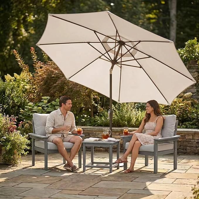 Kingdura 10FT Outdoor Patio Umbrella, Market Table Umbrella with Push Button Tilt and Crank, 8 Sturdy Fiberglass Ribs, UV Protection for Pool, Lawn, Deck, Backyard, Garden (Beige)