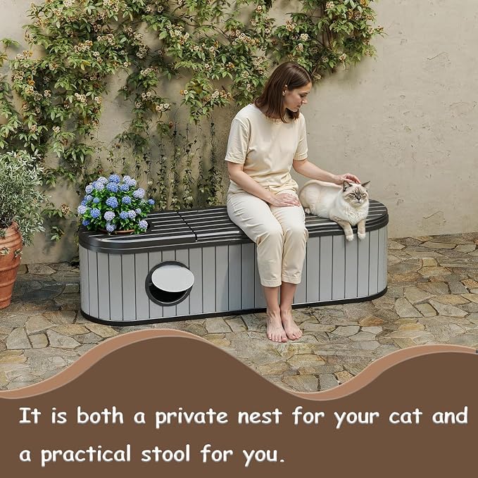 60 Gallon Storage Bench Deck Box Resin Patio Furniture with Armrest, Waterproof and UV Resistant Lockable for Patio Furniture, Garden Decor and Outdoor Seating for Cushions, Garden Tools