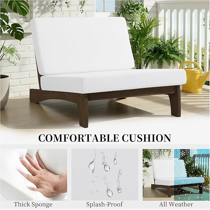 UIXE 5 Pieces Wood Patio Furniture Sets, 2 Patio Loveseat, 2 Patio Bistro Chair, All Weather Outdoor Sectional Sofa Furniture Backyard Conversation Set with Coffee Table - Beige